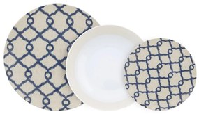 Set di 18 pezzi di piatti in porcellana beige e blu Papavero - Villa Altachiara