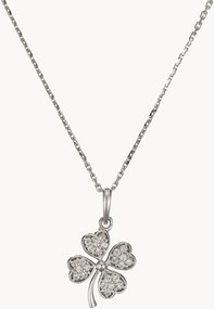 Collana in argento con ciondolo in oro bianco e zirconi Trèfle