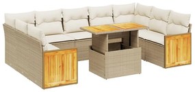 Set divano da giardino 10 pz con cuscini beige in polyrattan