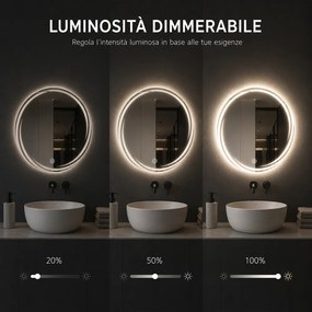 Specchio Rotondo Ø60cm con Spirale LED a 3 Colori Dimmerabile Accensione Touch...