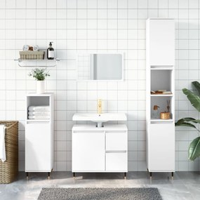 Set Mobili Da Bagno 3 Pz Bianco İn Legno Multistrato /