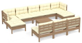 Set divani da giardino 11 pz con cuscini miele legno di pino