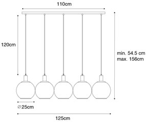 Lampada a sospensione di design nera con vetro dorato 5 luci - Bert