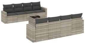 Set divano da giardino 9pz con cuscini grigio chiaro polyrattan