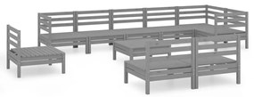 Set salotto da giardino 10 pz in legno massello di pino grigio