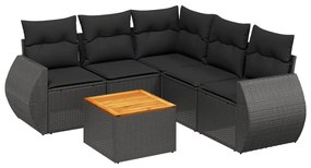 Set Divano da Giardino 6 pz con Cuscini Nero in Polyrattan