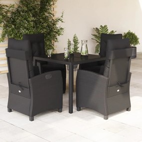 Set Da Pranzo Da Giardino 5 Pz Nero Con Cuscini İn Polyrattan /