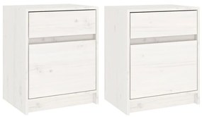 Comodini 2 pz bianchi 40x31x50 cm in legno massello di pino