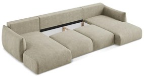 Divano angolare beige allungabile (a U) con rivestimento in ciniglia Leila – Makamii