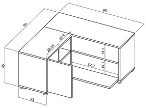 Tavolo TV in rovere decorato in bianco e naturale 90x45 cm Angle - TemaHome