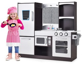 Costway Set cucina in legno per bambini, Cucina gioco con frigorifero giocattolo lavagna forno fornelli a gas 97x30x95cm