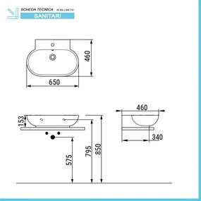 Lavabo da appoggio 65 cm linea Mirto con piletta click clack inclusa