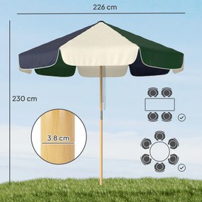 Ombrellone da Giardino Tettuccio a Blocchi di Colore con 8 Stecche UV 30+ con Telaio Effetto Legno Blu Verde e Crema...