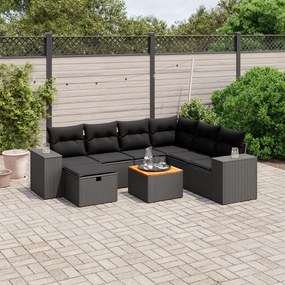 Set divani da giardino con cuscini 8 pz nero in polyrattan