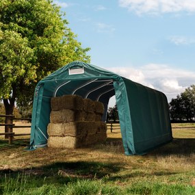 Tenda agricola 3,3x6m, verde scuro, Telo in PRIMEtex-PVC, ignifuga, fissaggio per terreno