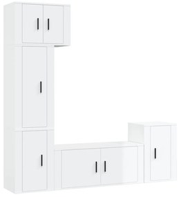 Set di mobili porta tv 5 pz bianco lucido in legno multistrato