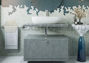 Mobile bagno Grigio Cielo 80x50 Thema con cassetto e Top consolle con lavabo rettangolare bianco in ceramica