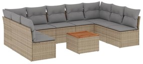 Set divano da giardino 10 pz con cuscini beige misto polyrattan