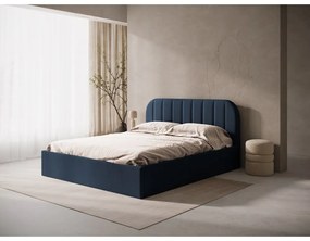 Letto matrimoniale imbottito blu scuro con contenitore/senza testiera con rete inclusa 160x200 cm Susan – Micadoni