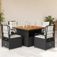 Set da Pranzo da Giardino 5 pz Nero con Cuscini in Polyrattan 3262912