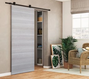 Porta scorrevole reversibile Corn in mdf grigio, L 92.5 x H 211.5 cm, con binario Loft nero
