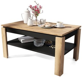 Tavolino pieghevole con piano sollevabile con mensola ADEN quercia/nero