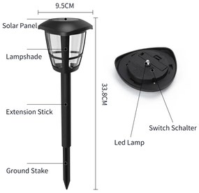 Aigostar - Confezione da 12 lampade solari a LED 0,06 W / 2 V, 33,8 cm, 6500K, IP44, nero