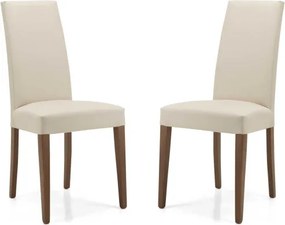 Sedia in ecopelle BEIGE con gambe verniciate NOCE mod. DENVER Set da 2 pezzi