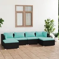 Set Divani da Giardino 6 pz con Cuscini in Polyrattan Nero 3101801