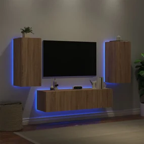 Mobili tv a muro con led 4pz rovere sonoma legno multistrato