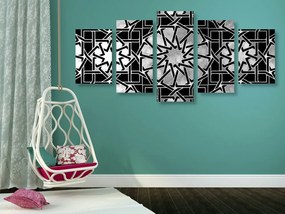 Quadri 5 pezzi – Mosaico orientale in bianco e nero