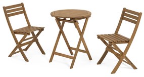 Kave Home - Set tavolo e 2 sedie pieghevoli da esterno Elisia in legno massello di acacia FSC 100%