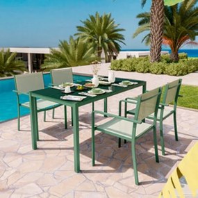 Set Tavolo Da Esterno 150x80x74h Cm Con 4 Sedie Minimal Verde