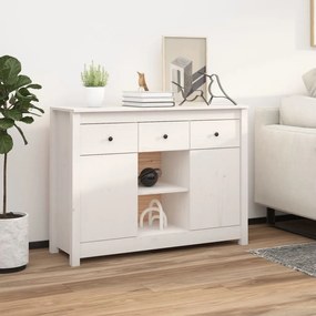 Credenza Bianca 100x35x74,5 Cm İn Legno Massello Di Pino /