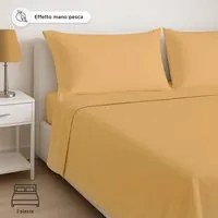 Completo letto matrimoniale in microfibra mano pesca ocra