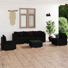 Set Divani da Giardino 6 pz con Cuscini in Polyrattan Nero