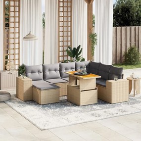 Set divano da giardino 8 pz con cuscini beige in polyrattan