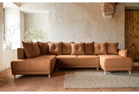 Divano letto angolare in velluto a coste color mattone (angolo sinistro/"U") Lazy Lukka - Miuform