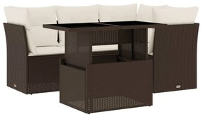 Set divano da giardino 5 pz con cuscini marrone in polyrattan