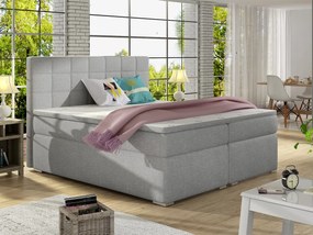 Letto matrimoniale boxspring Sara - 160 x 200 cm , Tessuto grigio chiaro liscio