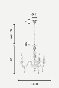 Lampadario in vetro e cristallo fume' livia 3 luci lp.livia-3-fume