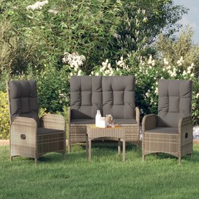 Set Da Pranzo Da Giardino 3 Pz Con Cuscini İn Polyrattan Grigio /