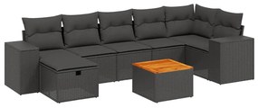 Set Divani da Giardino con Cuscini 8 pz Nero in Polyrattan