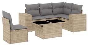 Set divano da giardino 6 pz con cuscini beige in polyrattan