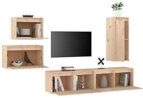 Mobili porta tv 5 pz in legno massello di pino