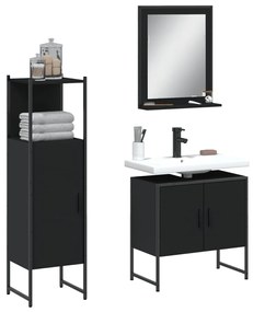 Set Di Mobili Da Bagno 3 Pz Nero İn Legno Multistrato /