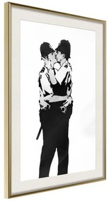 Poster  Banksy: Kissing Coppers I  Cornice Quadri Cornice d'oro con passe-partout, Larghezza x Altezza Home decor 20x30