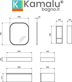 Composizione bagno con 2 mobiletti 80 cm e mensolone 80 cm | KAM-KK803 - KAMALU