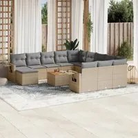 Set Divano da Giardino 13 pz con Cuscini Beige in Polyrattan 3224869