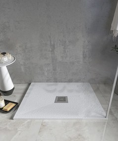 Desio Piatto Doccia 90x90 quadrato effetto pietra antibatterico da incasso appoggio sopraelevato in Solidstone Bianco